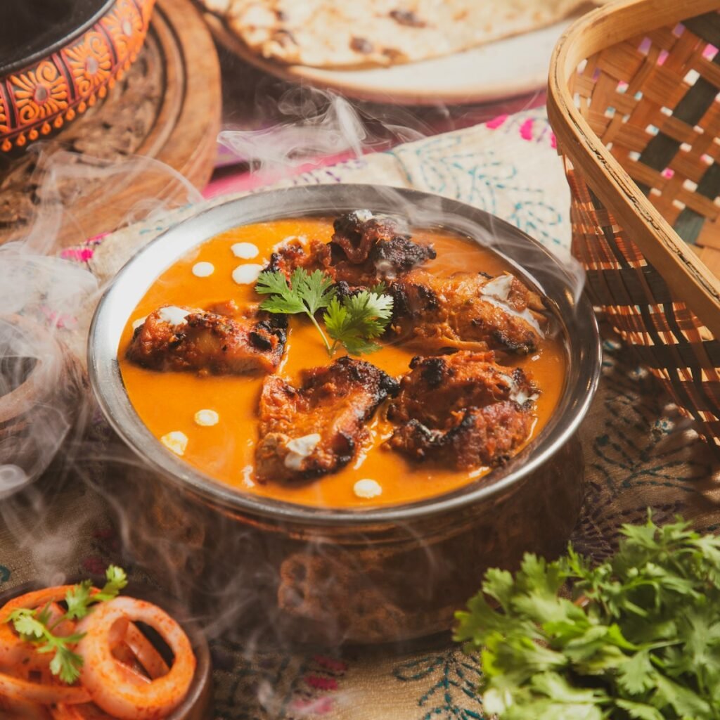 A bowl of food sitting on top of a table